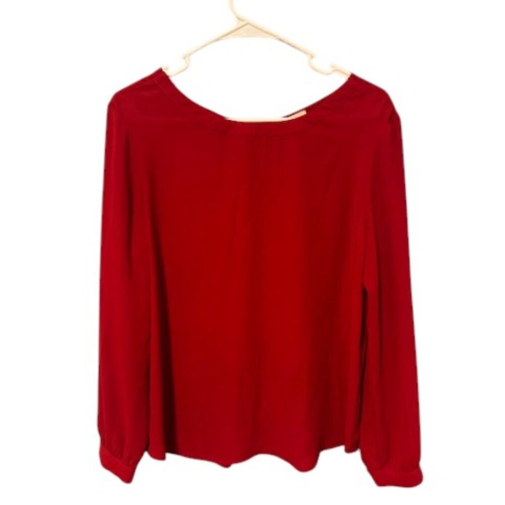 LOFT Red Long Sleeve Blouse Medium Petite